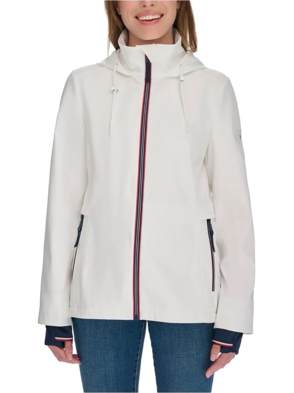 Tommy Hilfiger Women’s Lightweight Stand Collar Windbreaker White XXL